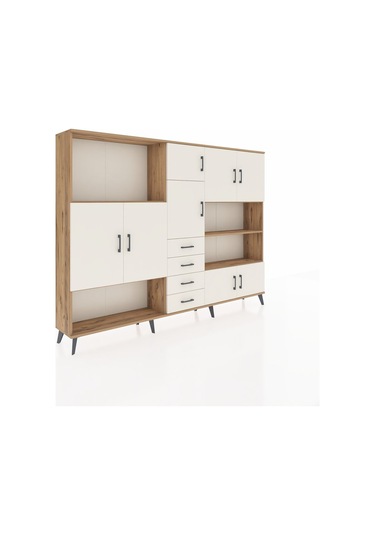 Arges Dolap 9 Raflı 4 Çekmeceli 8 Kapaklı 220x30x163 Çam-aytaşı Çam-aytaşı