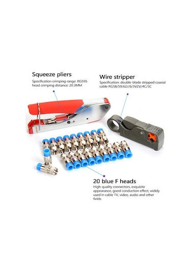 Didadodo Profesyonel Koaksiyel Kablo Sıkma Alet Seti - Rg6/rg59 İçin Mavi Küçük Boyutlu, Pratik Mavi