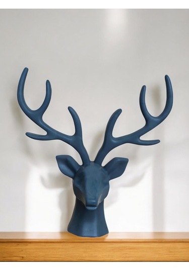 Geyik Heykeli, Büst, Siyah Renk Geyik Obje, Ev Dekoru