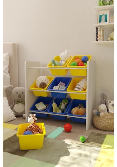 9 Sepetli Çok Amaçlı Oyuncak Dolabı Montessori Dolap