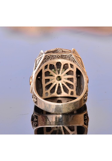 Gerçek Prehnit Yeşim Taşı Yüzük - Ayar Gümüş Erkek Bant Yüzüğü Gümüş