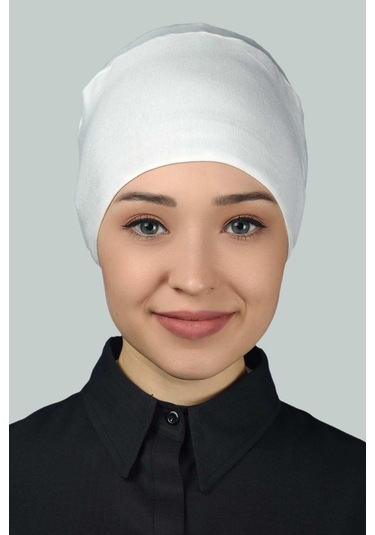 Altobeh Kadın Pratik Dikişsiz Bağcıklı Kaymayan Tesettür Penye Bone - Ekru