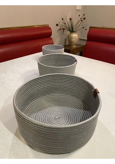 3lü Jüt Hasır Sepet Takımı ,el Dokuma, Çok Amaçlı Sepet, Banyo Ve Mutfak Organizeri Gri