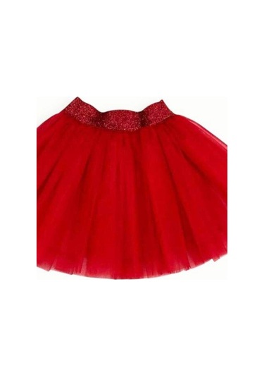 Kız Çocuk Beli Lastikli Siyah Tütü Etek-15346 Kırmızı