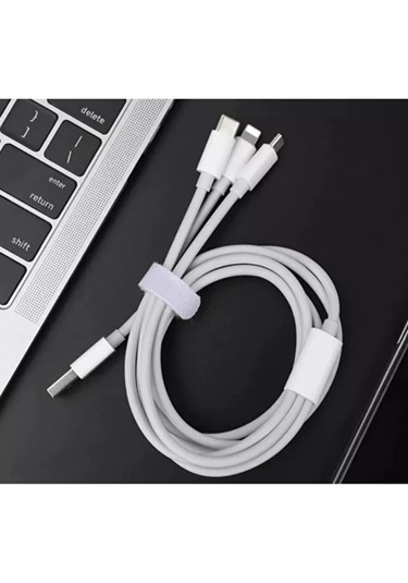 3 Ü 1 Arada Şarj Kablosu 30 Cm 3.1a Hızlı Şarj, Lightning + Micro Usb + Type-c