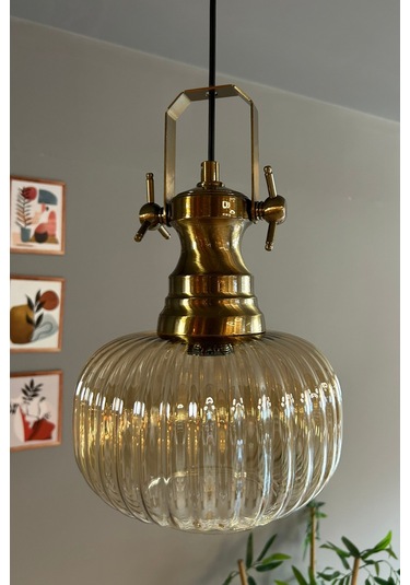Mola Cam Bal Rengi Tekli Avize Yeni Eskitme Başlık Retro Sarkıt Lamba Restoran Salon Aydınlatma Bal