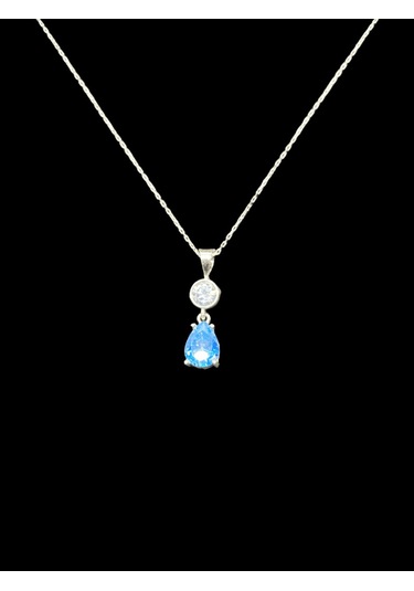 925 Ayar İthal Gümüş Damla Mavi Taş Model Kolye Şık Ve Anlamlı Tasarım Hediye Gümüş