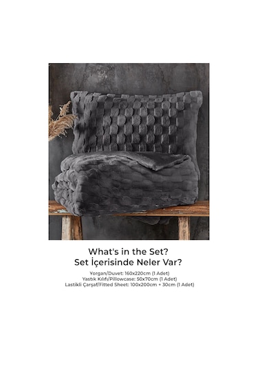 Kürk Yatak Örtüsü Yorgan Uyku Seti Tek Kişilik Çarşaflı Peluş Yumuşak Dolgulu Rody 3 Parça Antrasit