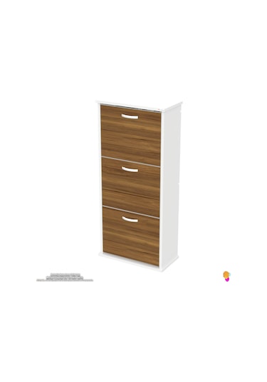 Modilayn Varbi Asma Kapı Önü 52 X 115 X 25,5 Cm Lik 3 Düşer Kapak 6 Göz Raf Bölmeli Ayakkabılık Ceviz - Beyaz