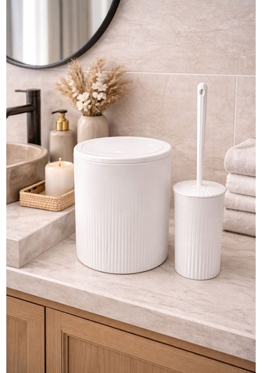 Decorev 2 Li Banyo Seti Çöp Kovası Ve Tuvalet Fırçası Dc-6879 Beyaz