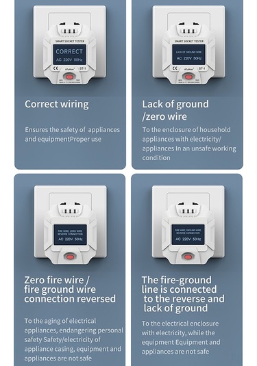 Tenfowee Akıllı Lcd Ekranlı Duka St-1 Priz Test Cihazı - Devre Polarite Dedektörü & Güvenlik Kontrolü