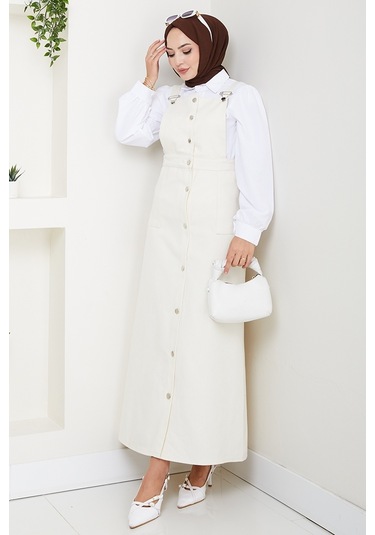 Boydan Düğmeli Gabardin Jile 1552 - Ekru Ekru