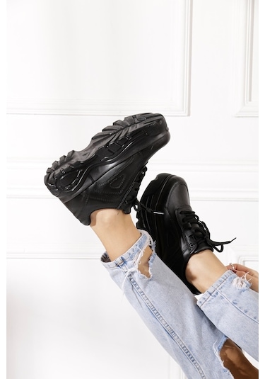 İmershoes Sneaker Kadın Spor Ayakkabı Yüksek Taban Siyah - Beyaz (330972086)