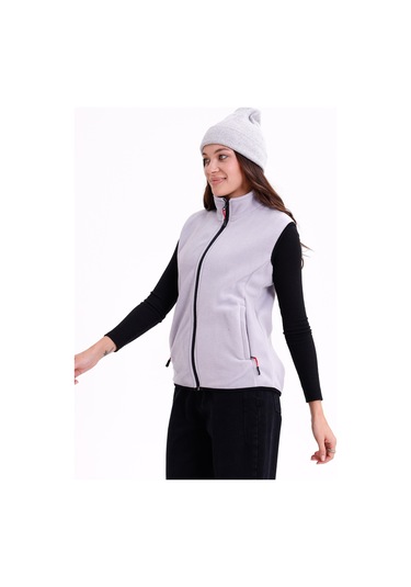 Monox Kadın Slim Fit Tam Fermuarlı Polar Yelek Gri