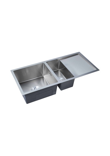 Naz Serisi %100 Krom 95x45 İki Göz Paslanmaz Mutfak Eviyesi, Mutfak Lavabosu Sifon Dahil Silver