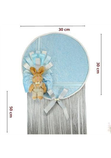 Kasnaklı Kadife 30cm Kapı Süsü - Mavi Çok Renkli