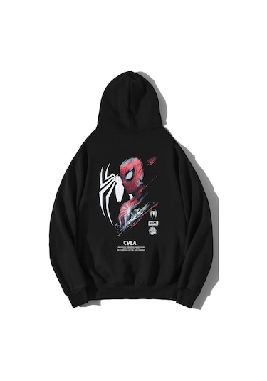 Brz Collection Unisex Oversize Cvla Spiderman Hoodie Siyah