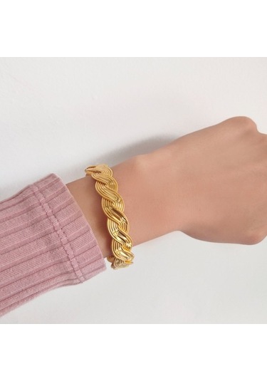 Ferizz Altın Kaplama Örgü Burma Kadın Bilezik Blz-1195 Altın