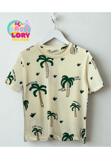 Baby Lory Kids Store Palmiye Baskılı T-shirt Ekru-krem