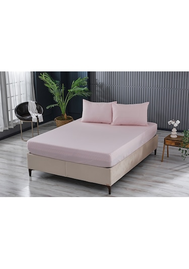 Colourful Fitted Çarşaf Çift King Size - Pudra