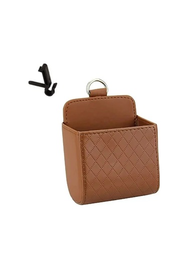 Goldenqian 1 Adet Araba Saklama Çantası Süspansiyon Depolama Kuzu Derisi Doku Kutusu Hava Firar Saklama Çantası Cep Telefonu Tutucu Brown Brown