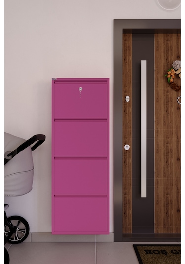Ceha Kilitli 4'lü Metal Ayakkabılık Pembe - K.AYK-4 /AB4010/KL Pembe