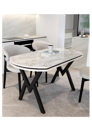 Avenza Living 70 120 Sabit Gofret Yemek Masası Beyaz Mermer