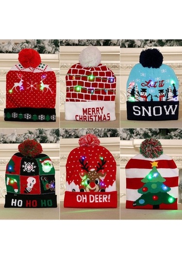 Novahub Yetişkin Yeni Şapka Renkli Örgü Noel Modelleri Mavi Kar Işıklı Çiçeği 25 Dh 25