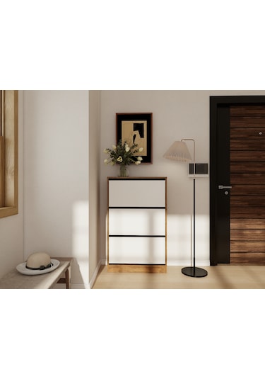 Kisikoz Düşer Kapaklı Ayakkabılık Amalfi - Beyaz Renk Kahverengi - Beyaz