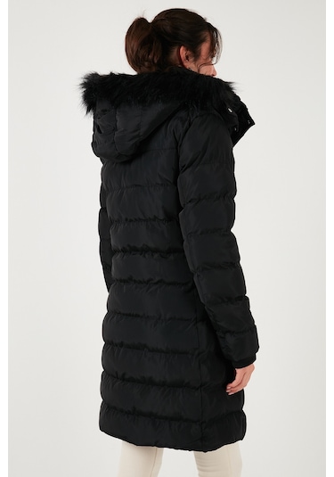 Lela  Regular Fit Çıkarılabilir Kapüşonlu Fermuarlı Cepli Şişme Bayan Mont 497Emily Siyah