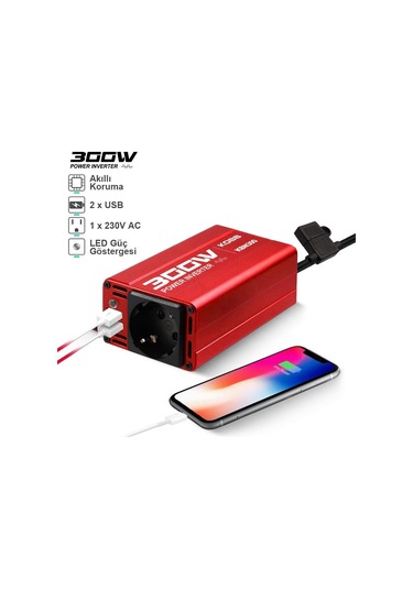 Kobb Kbn300 12v/220v 300watt Modifiye Sinüs Dönüştürücü İnvertör Fr Kbn300