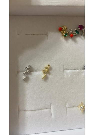 Taşlı Yılan Tasarım Kıkırdak Tragus Helix Pearsing Küpe Altın