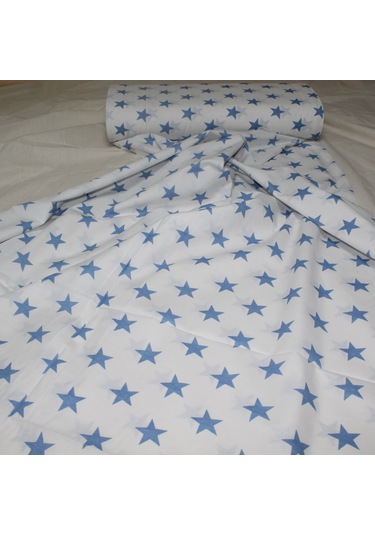 Pamuklu Nevresimlik Kumaş 100 240 Cm Mavi Yıldız Desenli Metrelik Çarşaf Yastık Ev Tekstil Kumaşı Mavi