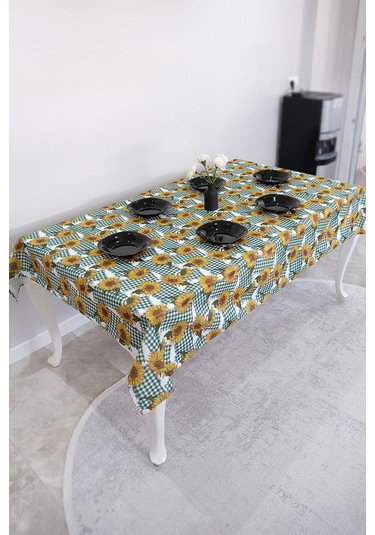 Sufre Sıvı Geçirmez Masa Örtüsü Sofra Bezi Sofra Örtüsü Piknik Örtüsü Ayçiçeği Yeşil