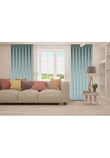 Premier Home Fon Perde 140x260 Mavi Bej Krem - Mavi