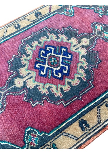 El Dokuma Taşpınar Halısı Yastık 51x84 Mor Yeşil Vintage Halı Mor