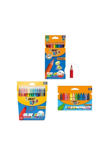 Bic 3 Parça Boya Seti 12 Li Pastel+kuru Boya+keçeli Kalem