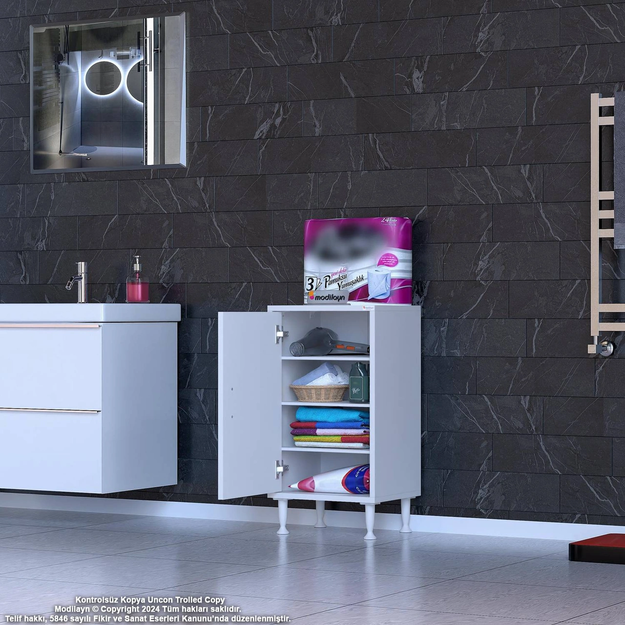 Efil Dolap Dar Alanlar İçin Çok Amaçlı Dolap 1 Kapaklı 4 Göz Raf Dolap 35x75x32,5 Cm Beyaz