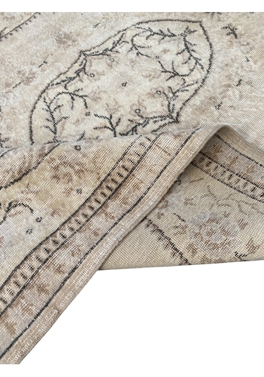 El Dokuma Vintage Salon Halısı 170x285 Krem Kahve Eskitme Halı Kahverengi - Krem