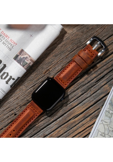 vagave Apple Uyumlu  Watch 42 44 45 49 MM Ultra Deri Kordon- Taba
