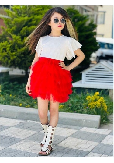 Modavals Kız Çocuk Tütü Etekli Kaşkorse Bluzlu Kombin - Kırmızı