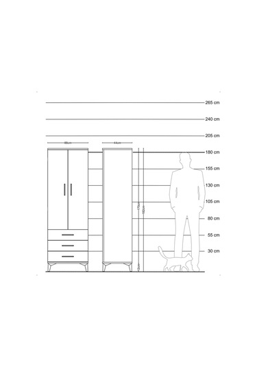 Hyperion Dolap 2 Raflı 3 Çekmeceli 2 Kapaklı 88x44x182 Çam-antrasit Atlas Çam