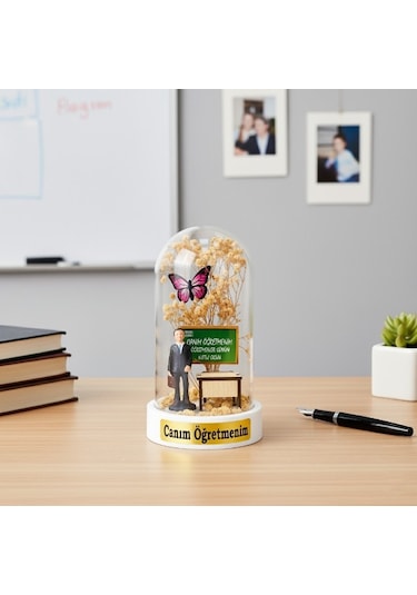 Sıralı Biblolu Ters Fanus - Öğretmenler Günü Hediyesi