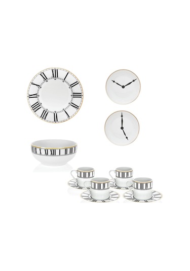 Saat Tabak &çay Kahve Seti 16 Parça 4 Kişilik Beyaz