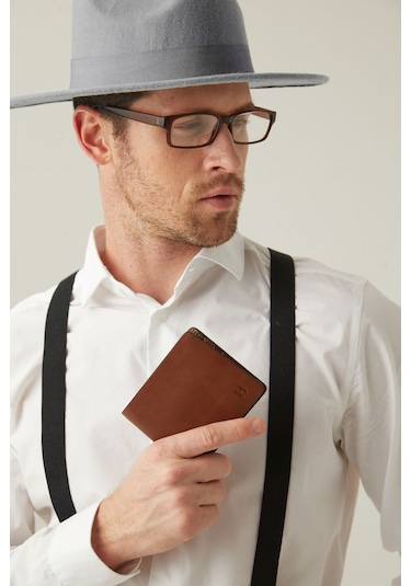 Eldridge Hakiki Deri Taba Plus Color Erkek Ince Tasarım Çok Bölmeli Rfid Korumalı Cüzdan Taba