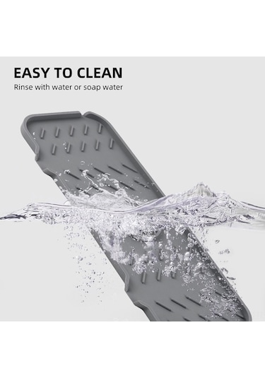 Pazly Mutfak Ve Banyo İçin Silikon Su Filtreli Kaymaz Musluk Matı - Su Sıçramasını Önler Gri Gri