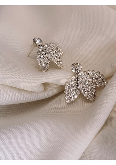 Kuş Çiçek Model Kristal Taşlı Küpe Gümüş