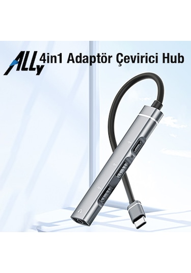 ALLY 4in1 Type-C+3.5mm+USB Girişli Çoğaltıcı Adaptör Çevirici Hu