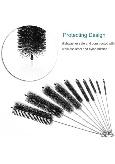 Nyt Şişe Fırça Şişesi Temizleme Fırçaları Temizleme Fırçası Temizleyici Dar Boyunlu Şişeler Bardaklar Kanca Seti 10 Adet