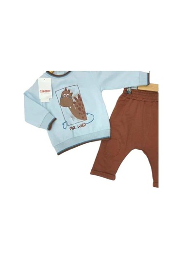 Çikoby Erkek Bebek Dinazor Baskılı Eşofman Takım-13567 Mavi